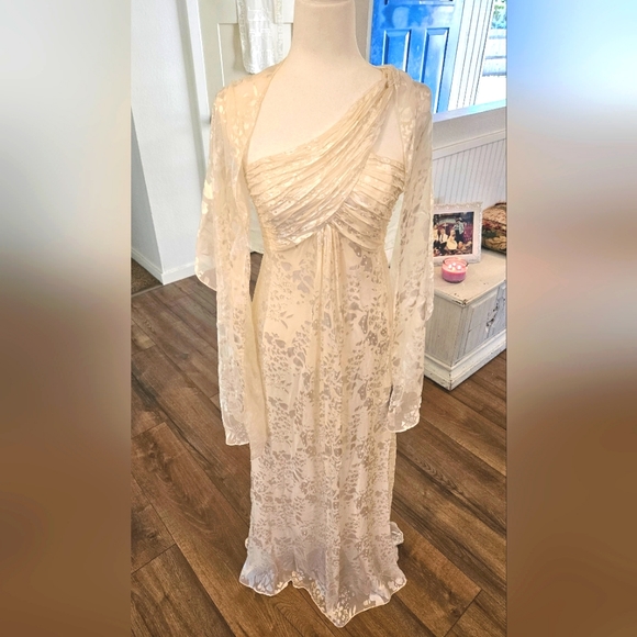 NWOT'S - ALEX EVENINGS - Cream White Floral Print On Shear- Size 4 - 2 piece set - Picture 10 of 11